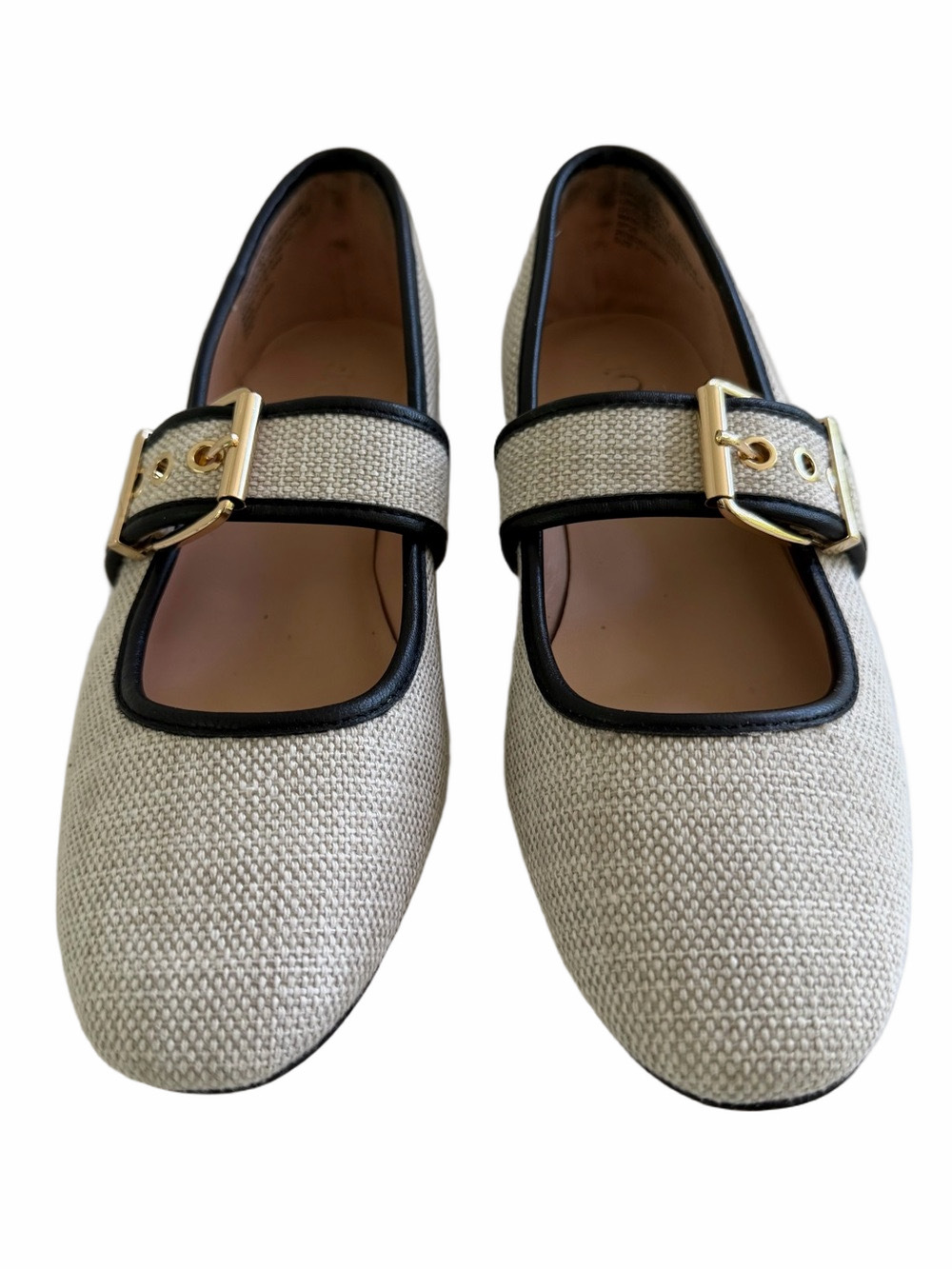 J. Crew Teagan Mary Jane’s Spanish Canvas Gold Buckle Leather Textile 2025 Sz 7 - Picture 3 of 15